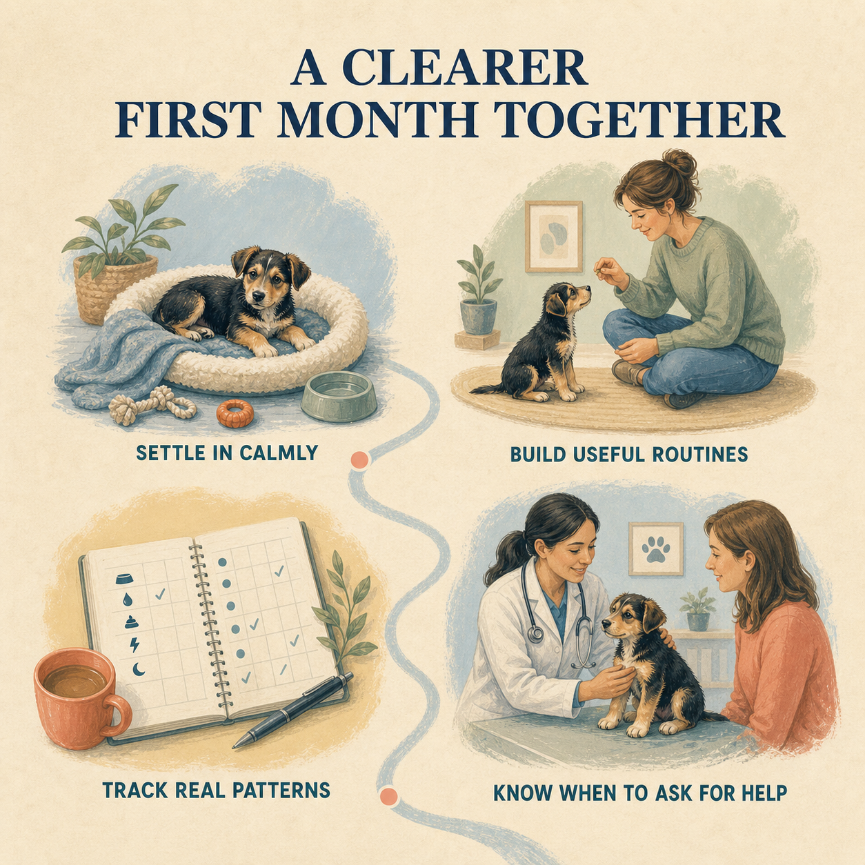 Illustrated benefits of a clearer first month with a puppy